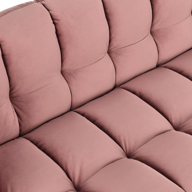 Blush Pink Velvet Tufted Sofa with Solid Wood Frame