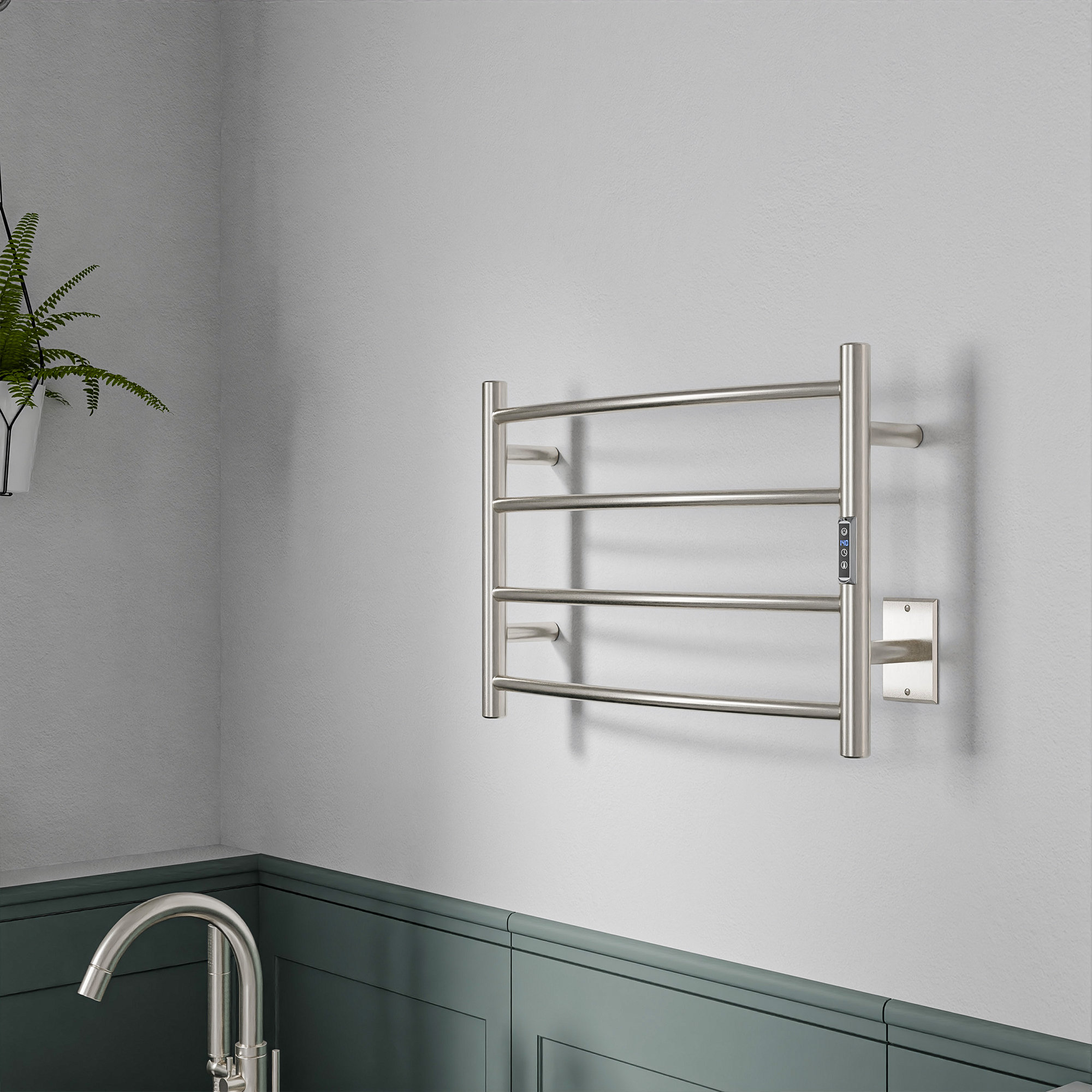 Glow Wall Mounted Electric Towel Warmer, Brushed Nickel