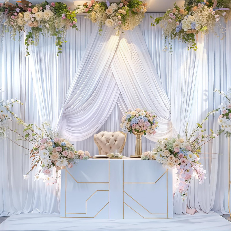 Wrinkle Free Wedding Backdrop Curtains 4 Panels, White