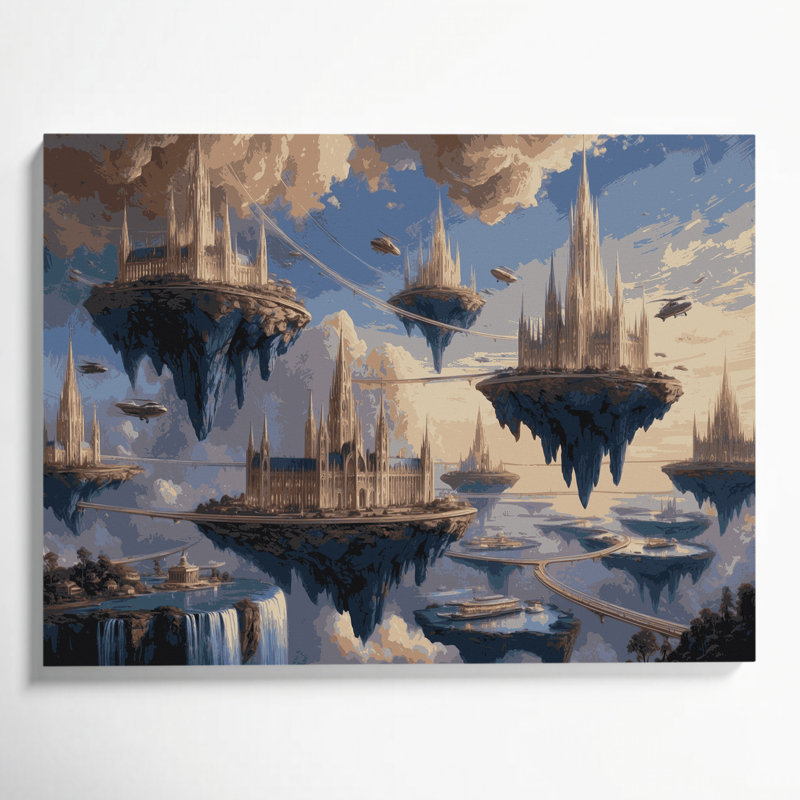 «Sci Fi Floating Island Metropolis», art mural sur toile grise, H 12 po x l 18 po