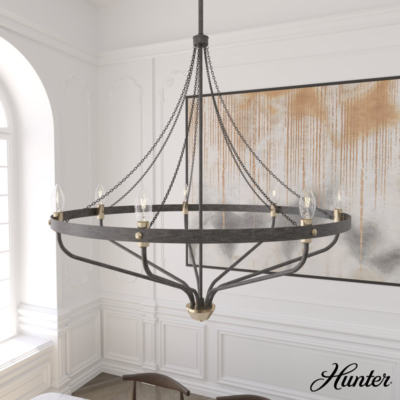 Hunter Merlin 7 Light Chandelier Ceiling Light Fixture, Rustic Iron