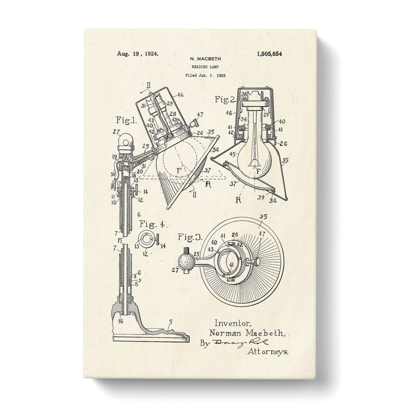 Reading Lamp Patent - Wrapped Canvas, 50cm H x 35cm W x 3cm D