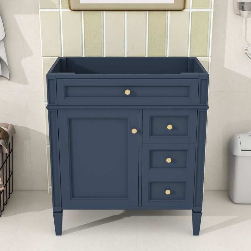 Meuble-lavabo élégant avec tablettes et tiroirs réglables, Bleu