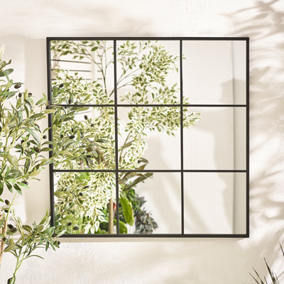 Yoke Black Medium Window 80x80cm Garden Mirror