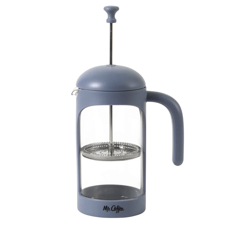 Mr. Coffee 31 Ounce Retro Brew French Press Coffee Maker in Blue, Blue, 8.5" H x 4" W x 6.5" D