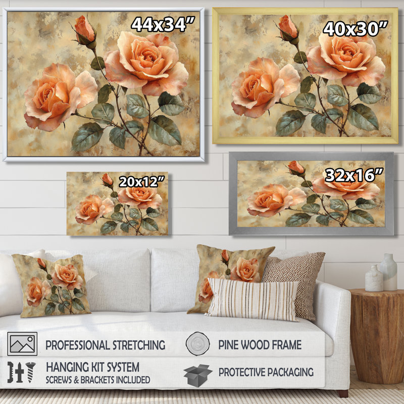 Roses, tons de terre, fleurs IV - roses, art mural, Reproduction encadrée d'une seule photo, Noir, H 12 po x l 20 po