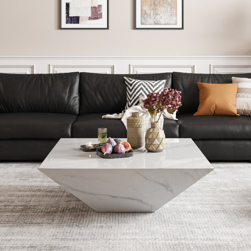 Wrought Studio Modern Drum Coffee Table, Trapezoid Faux Marble Coffee ...