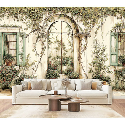 Papier peint adhésif peler et coller Peaceful Stone Garden Sunlit Greenery H 69 po x l 96 po amovible en papier PVC adhésif pour le salon de la chambre à coucher Bureau à domicile