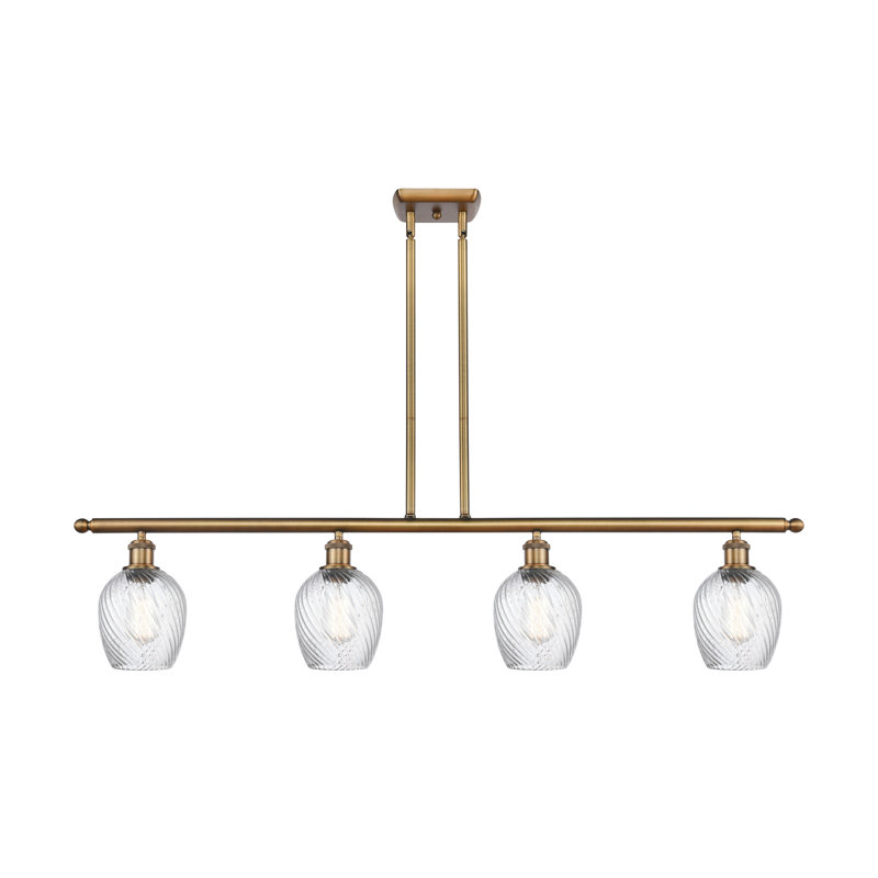 Luminaire suspendu linéaire à 4 lumières pour îlot de cuisine Lyman, Motif cannelé transparent, Ampoule non incluse