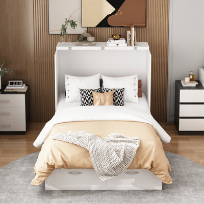 Space-Saving White Murphy Bed With Storage And Built-In Power Strip by Latitude Run
