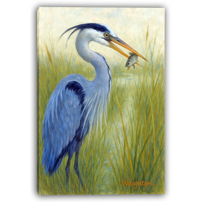 Blue Heron in Marshland Canvas Wall Art