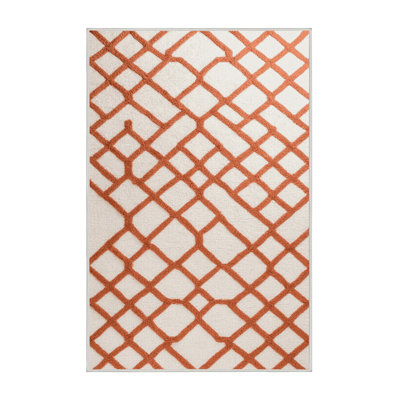 Machine Washable Trellis Beige Area Rug