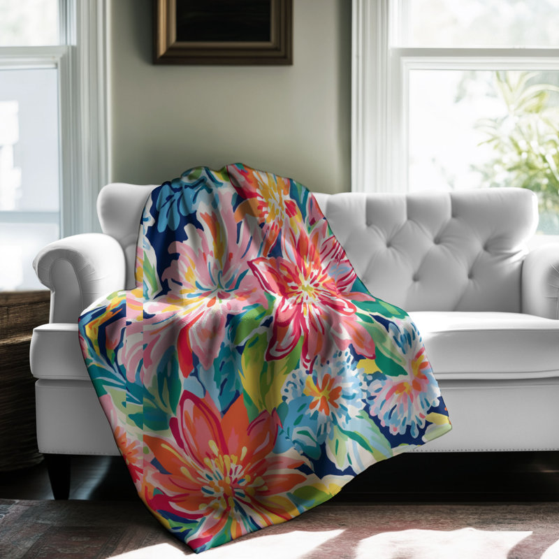 Maritime Beacon Patterns - 1 Piece Premium Sherpa Blanket, 50" W x 60" L, Classy Flower Variety