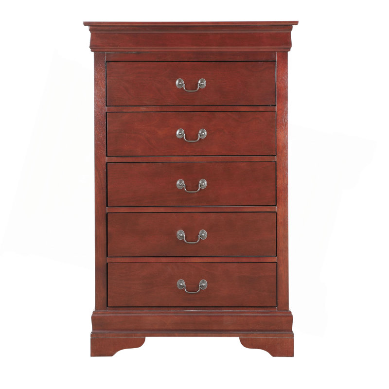 Commode verticale à 5 tiroirs avec poignées décoratives, Noyer