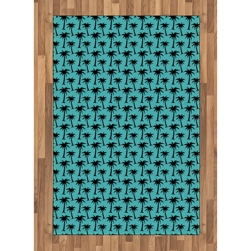 Tapis décoratif à fibres longues haute densité en polyester et coton à motif de palmiers, Rectangle— 4 pi x 5 pi 8 po