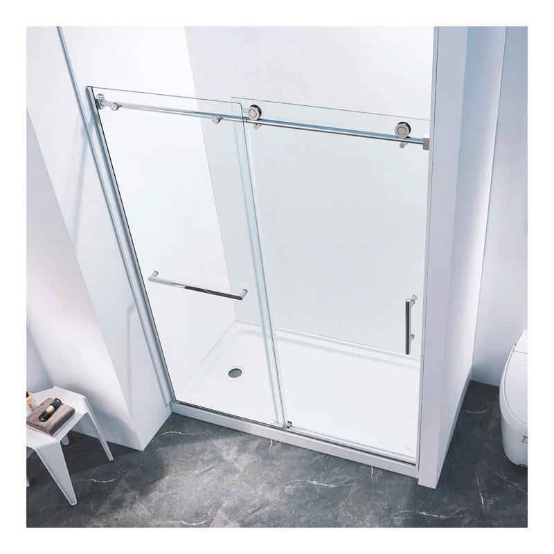 Semi-Frame Single Sliding Shower Door, 304 Stainless Stee, 5/16" (8mm) Thick SGCC Tempered Clear Glass., Chrome
