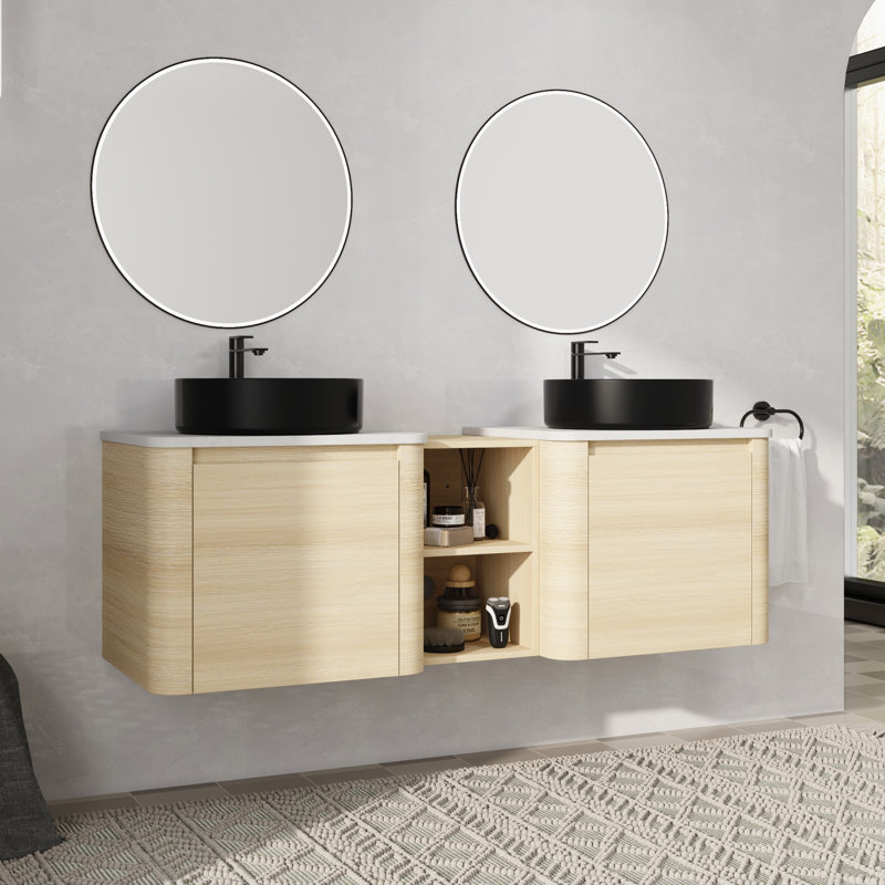Meuble-lavabo double 60 po avec lavabo en céramique, 60", Noir