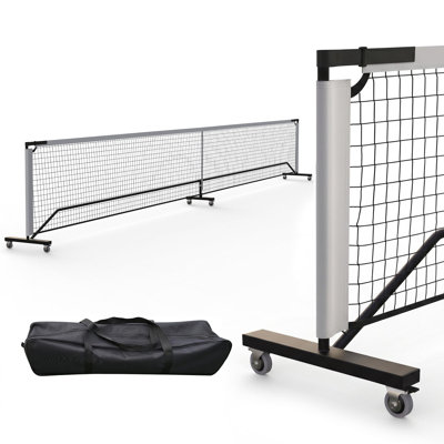22FT Portable Pickleball Net with Locking Casters, Regulation Size PE Mesh Court Net, Tool-Free Assembly with Carry Bag for Outdoor & Indoor Play