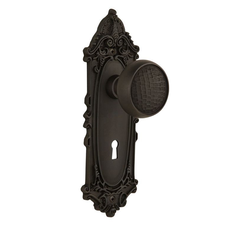 Bouton de porte pour mortaise intérieur artisan avec plaque longue Victorian, Bronze frotté à l'huile