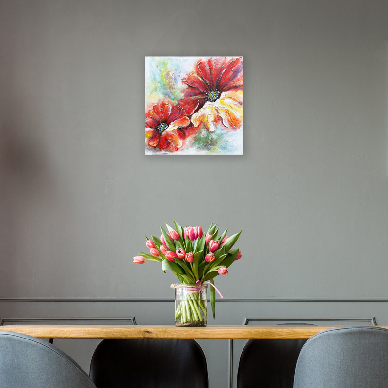 Fleurs - peinture sur toile tendue, H 20 po x l 20 po x P 1,5 po