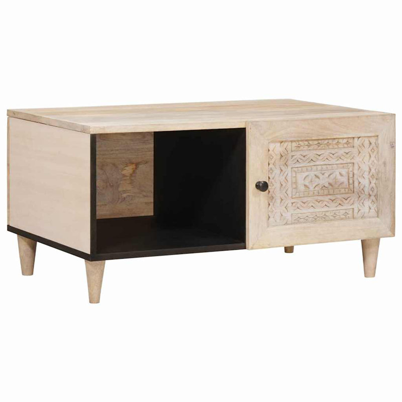 Solid Wood Coffee Table with Storage, Beige