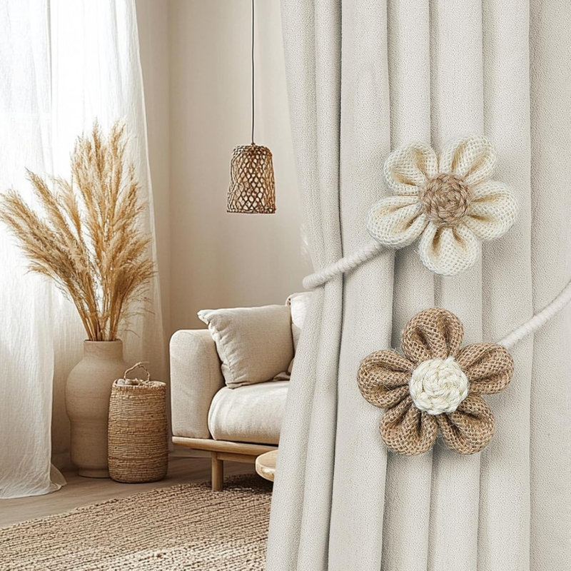 Ensemble de 2 attaches de rideaux boho, Naturel