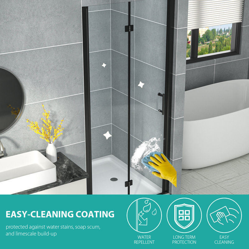 32'' W x 72'' H Matte Black Semi-Frameless Bi-Fold Shower Door