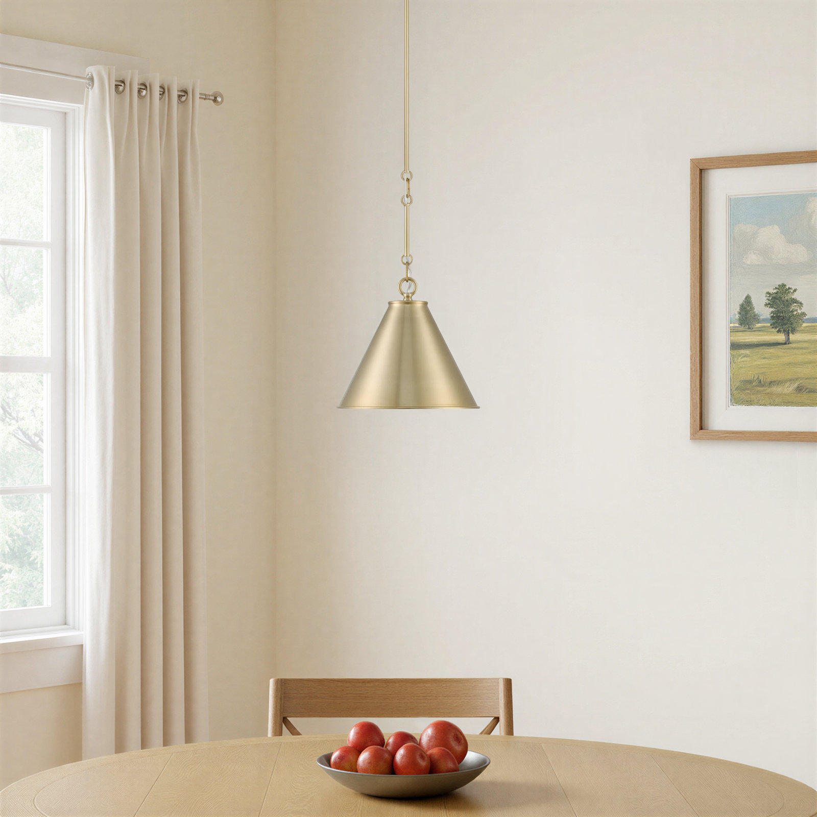 Dimmable Tapered Single Light Pendant, Brass