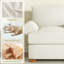 Sacha pour le salon, Sacha en lin blanc moderne avec cadre en bois véritable, Sacha confortable avec coussin d'assise mi-ferme - Assemblage zéro