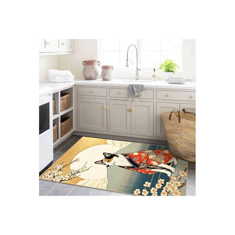 Tapis décoratif lavable moderne à motif tissé à motif soleil et soleil, Sous-tapis rectangulaire de 3 pi 3 po x 4 pi 11 po