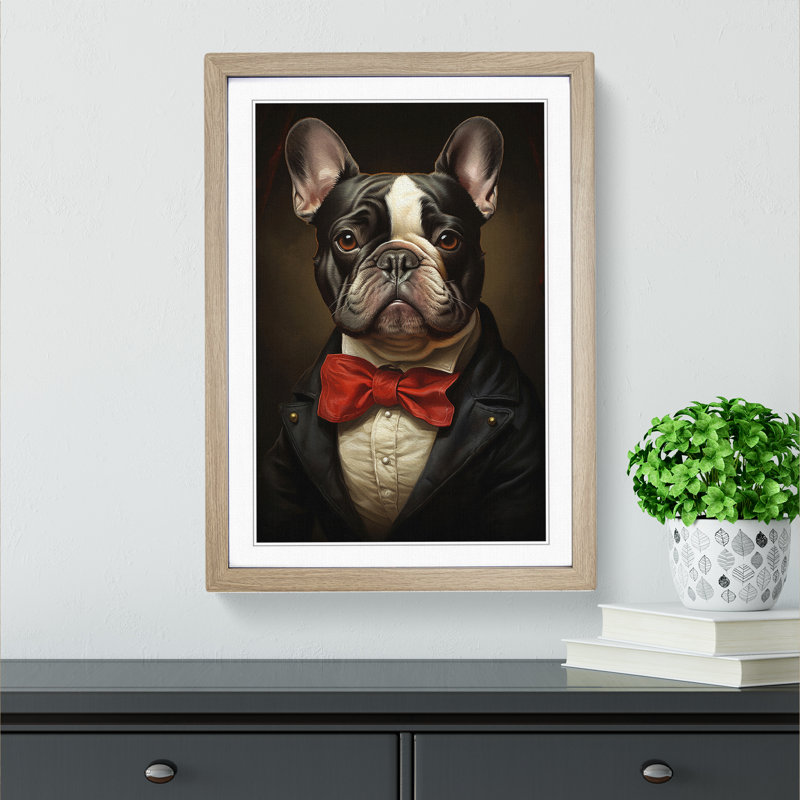 French Bulldog Classicism - Framed Print, Oak, 34cm H x 25cm W x 2cm D