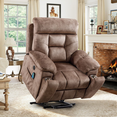 Fauteuil inclinable surdimensionné en microfibre de 40,5 po de large avec chauffage chauffant et deux porte-gobelets cachés et port USB et poche latérale