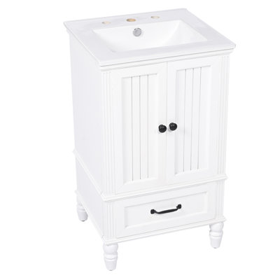 Meuble-lavabo de 20 po avec lavabo, armoire de salle de bain avec deux portes, butoir de porte magnétique et patins réglables, tiroir blanc