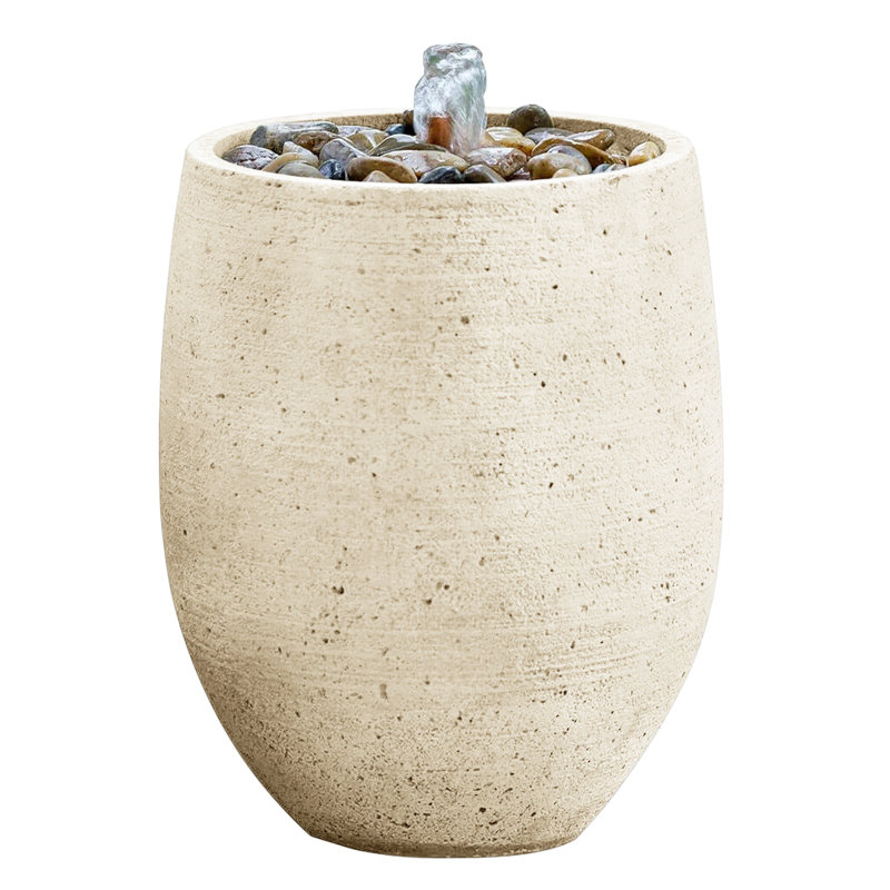 Yayla Hand Crafted Weather Resistant Column Fountain, 16'' H x 12.25'' W x 12.25'' D, French Limestone