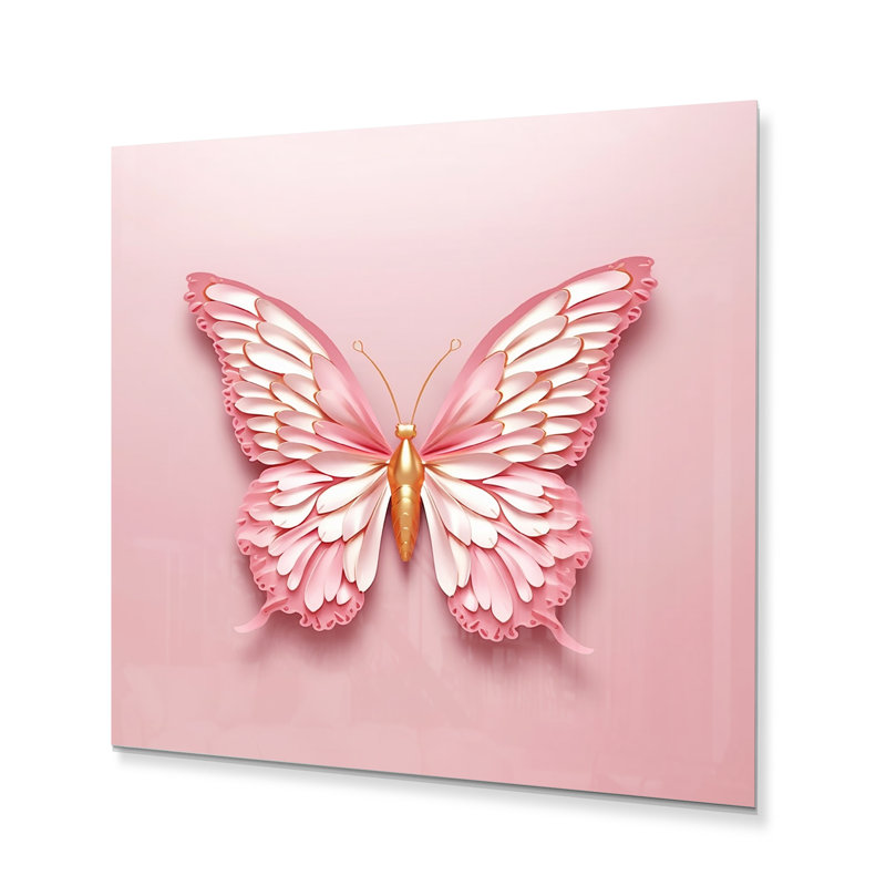 Art mural papillon en métal, décor d'insecte or rose - papillon rose et or III, H 16 po x l 16 po x P 1 po
