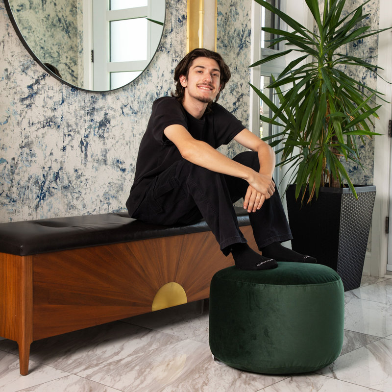 Franka Velvet Ottoman, Forest Green Velvet
