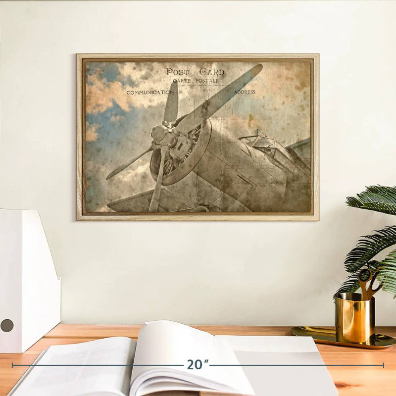 Avion rétro, Cadre flottant en bois naturel, 13 po x 9 po