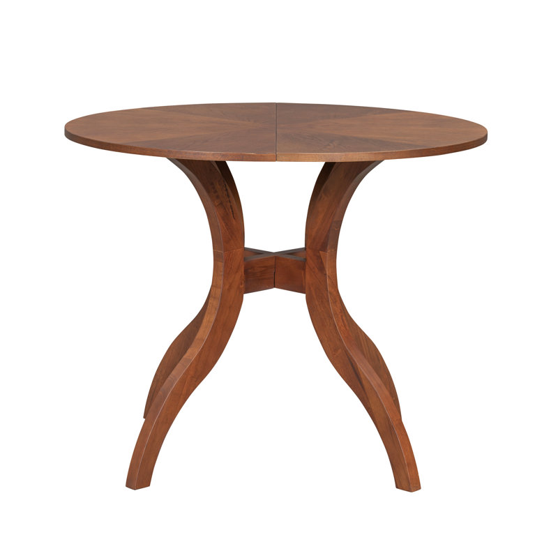 Table de salle à manger ronde en noyer de 39,4 po, plateau en grain naturel, base cannelée, idéale pour 2 à 4 personnes de 39,4 po avec pieds et surface laquée frottée à la main, fonctions familiales formelles