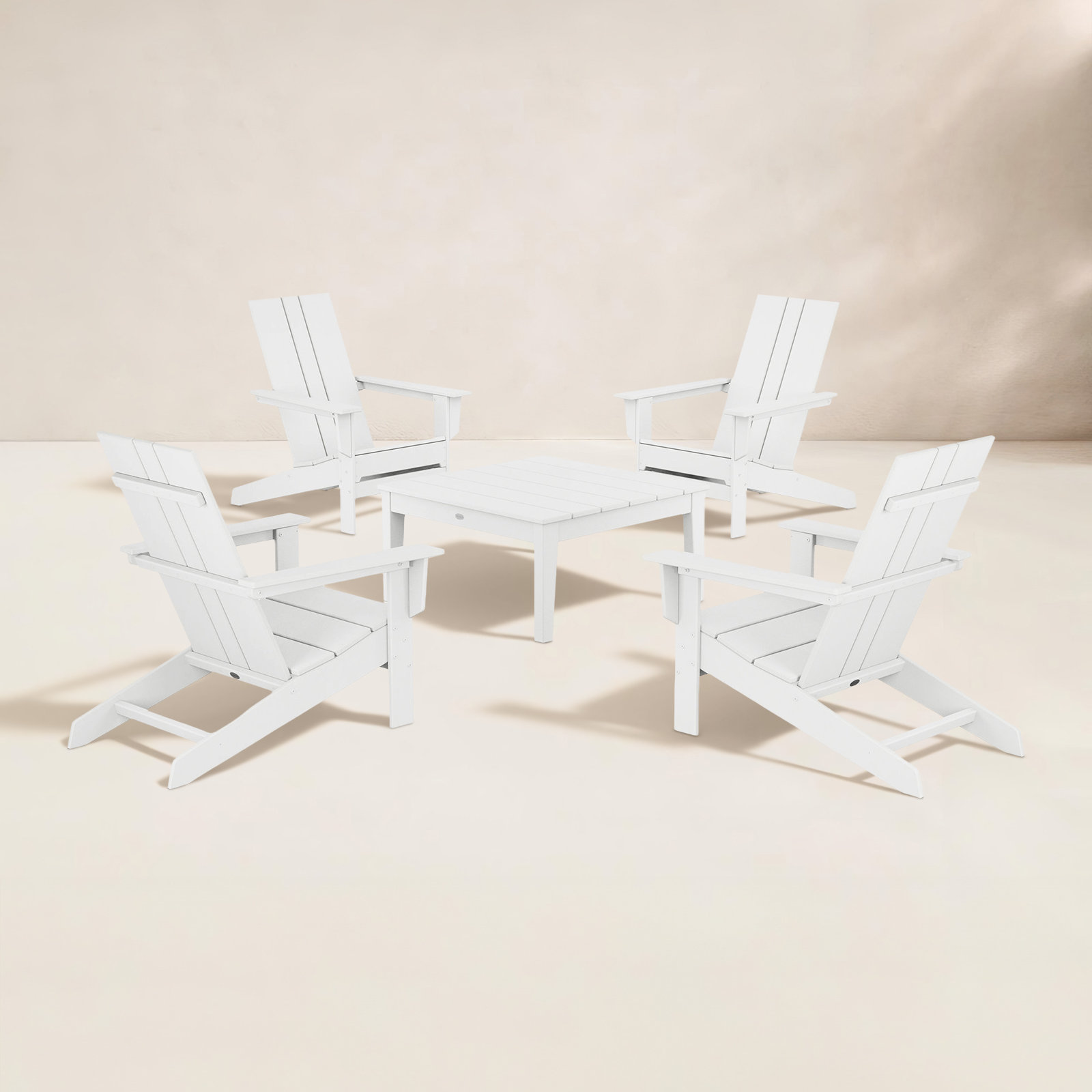 POLYWOOD® x 4-Person Adirondack Patio Seating Group with Newport Chat Table, White