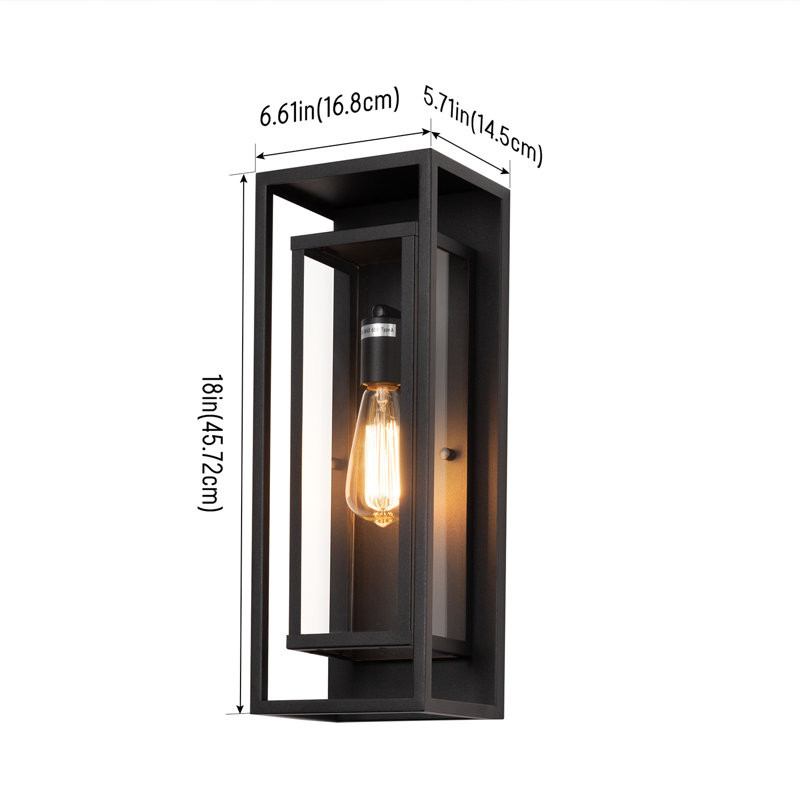 Rasharkin Classic Outdoor Wall Sconce Rectangular Metal Frame and Clear Glass Shade Waterproof, 18" H x 6.61" W x 5.71" D