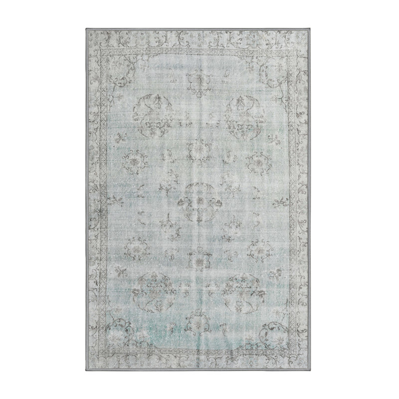 Tapis oriental en laine beige / vert, Rectangle 7 pi x 9 pi