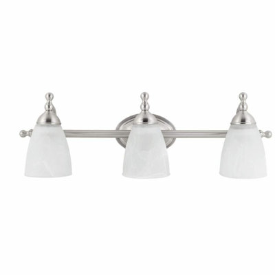 RadiantGlow 23 3-Light Vanity Fixture - Nickel & Alabaster Glass Shades for Bathroom, Kitchen, Bedroom - E26 Base Home Essentials