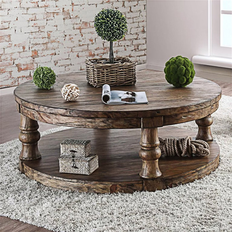 Round Wooden Coffee Table, Antique Dark Oak