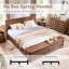 Grand lit de ferme avec tête de lit de rangement de 64 po de hauteur, 4 tiroirs et banc de rangement, cadre de lit plateforme en bois rustique-527895436-534278737