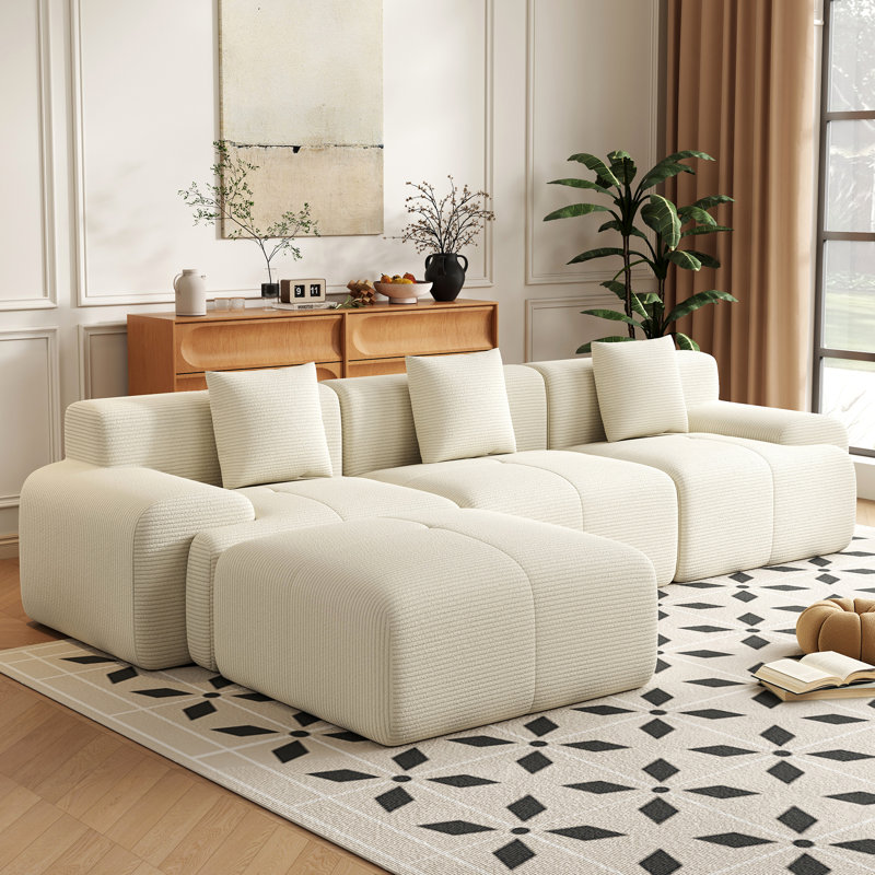 Canapé-lit modulaire en velours côtelé avec repose-pieds Bonord, 120" W, Beige