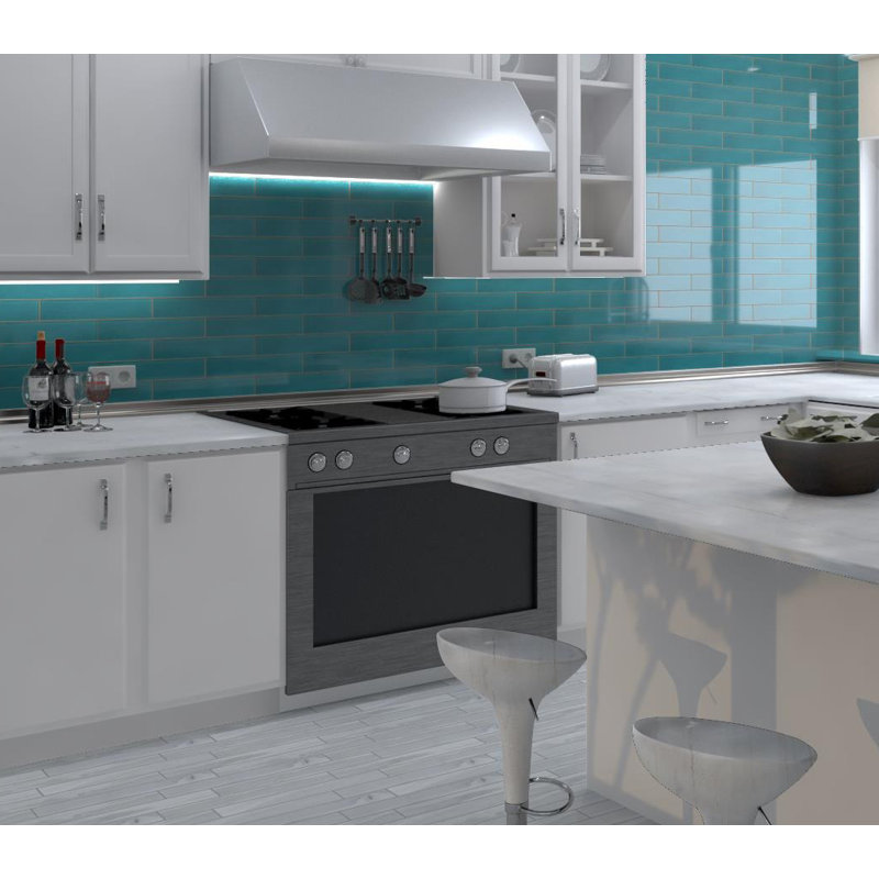 Kwiet 3" x 14" Glass Metal Look Subway Tile, Relaation