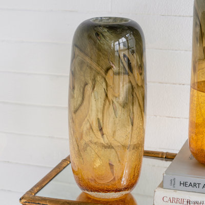 Vase en verre 5,5 "x 5,5" x 13,4 "avec dégradé ambre et gris, vase de table