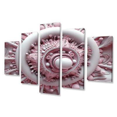 Alien Fractal Space Universe In 3D Pink I - Fractals Wall Art Living Room - 5 Panels