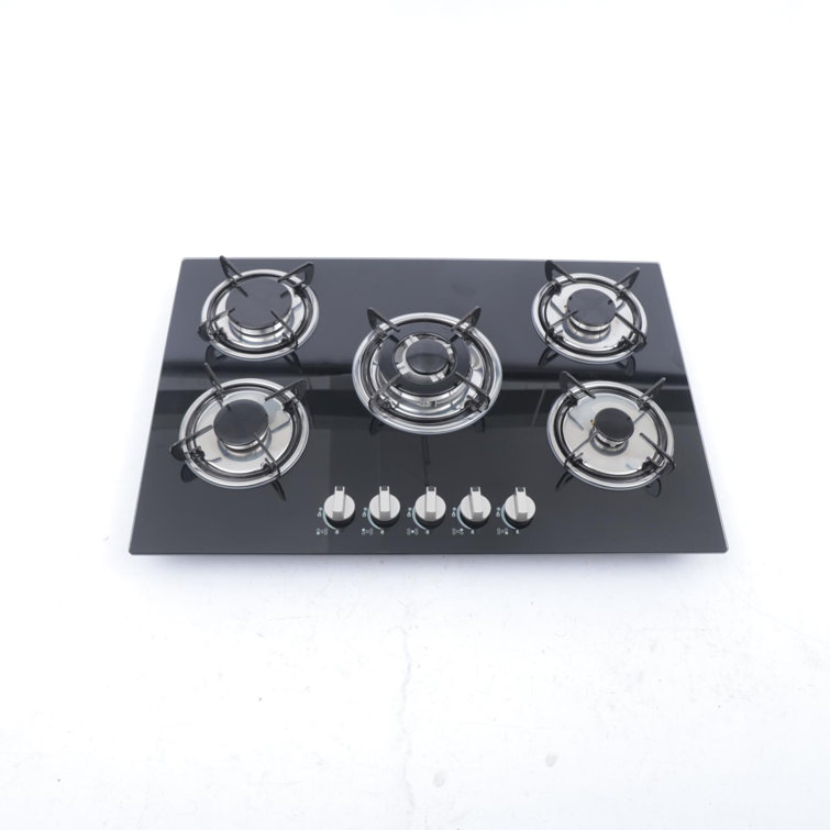 5 Burner Black Glass Top Built In Hobs Gas Burner Ranges Enamel