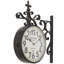 Horloge décorative à double face à fixation murale en métal noir avec volutes et faîteau avec une fleur de lys rétro de 15 po x 3 po x 16 po Richarson
